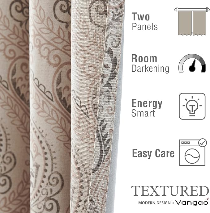 Vangao Damask Curtains Paisley Medallion Print Curtains - Image 7