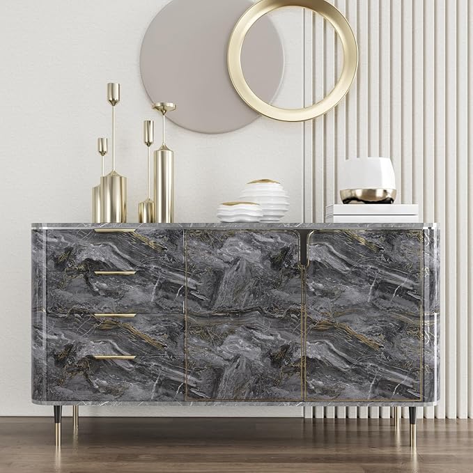 CRE8TIVE Dark Grey Gold Marble Contact Paper 12"x80" Glossy Slate Marble - Image 6