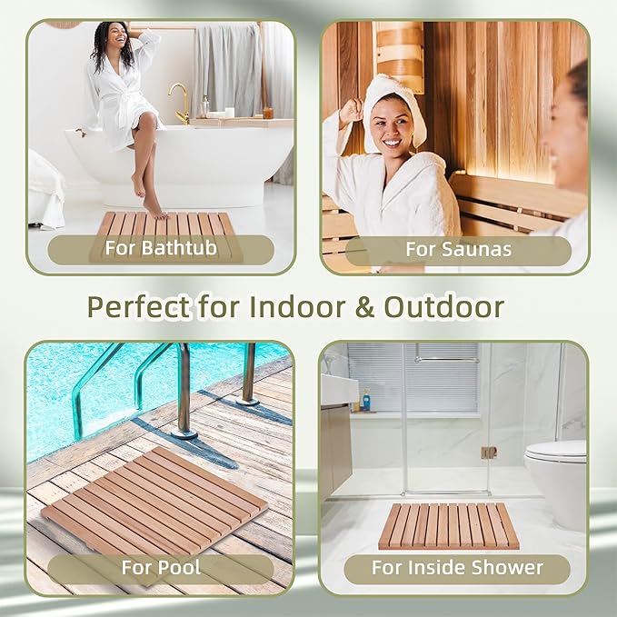 bingaai Cedar Wood Shower Mat 24" × 24", Cedar Wood Bath Mat Square, Wooden - Image 6
