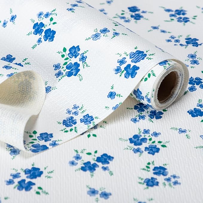 RAY STAR Shelf Liner, 12 Inch x 20 Feet Non Adhesive Blue Floral Kitchen by RAYSTAR