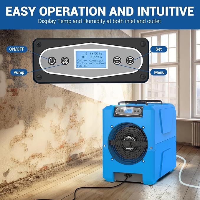 MOUNTO Commercial Dehumidifier, 150 Pint High-Capacity, Includes Pump Drain Hose - Image 4