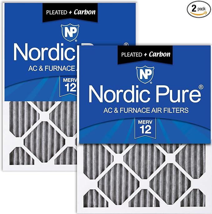 Nordic Pure 14x14x1 Furnace Air Filters MERV 12 Pleated Plus Carbon 2 Pack by NordicPure