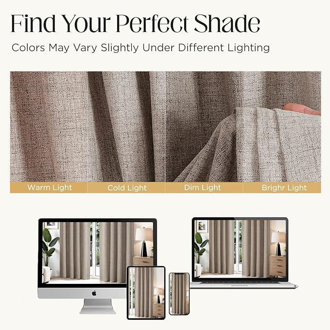 CUCRAF Linen Look 100% Blackout Curtains 72 Inch Length 2 Panels Set, Back Tab - Image 4