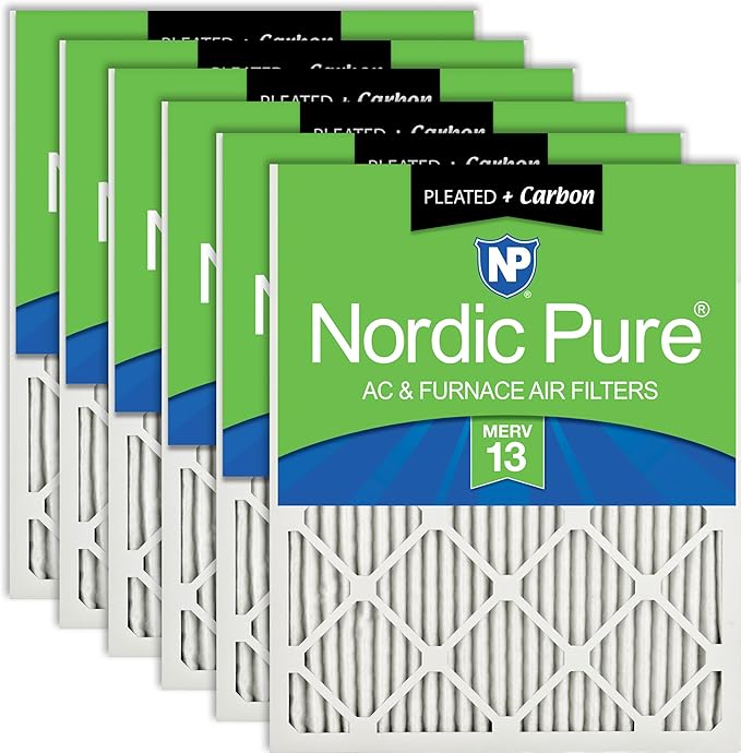 Nordic Pure 20x20x1 Pleated Pleated MERV 13 Plus Carbon Air Filters 6 Pack | by NordicPure