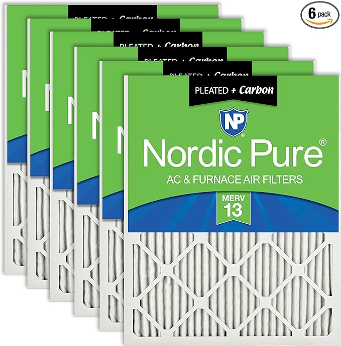 Nordic Pure 18x25x1 Pleated Pleated MERV 13 Plus Carbon Air Filters 6 Pack | by NordicPure