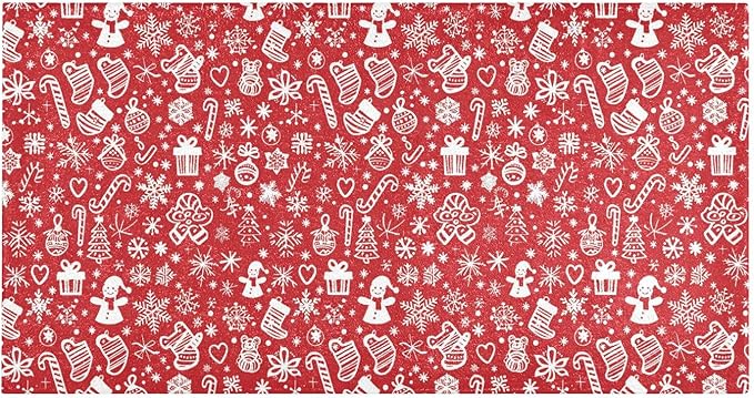 Merry Christmas Icons Snowflakes Red Decorative mat Non Slip Anti Mold Washable by Unknown