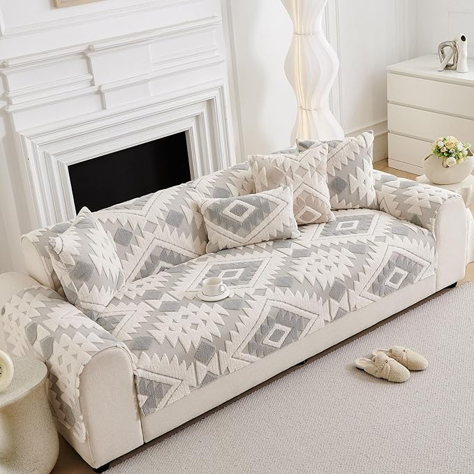 Boho Plush Couch Covers for Sofa Washable, Fuzzy Soft Couch Cover for Sectional - Image 7
