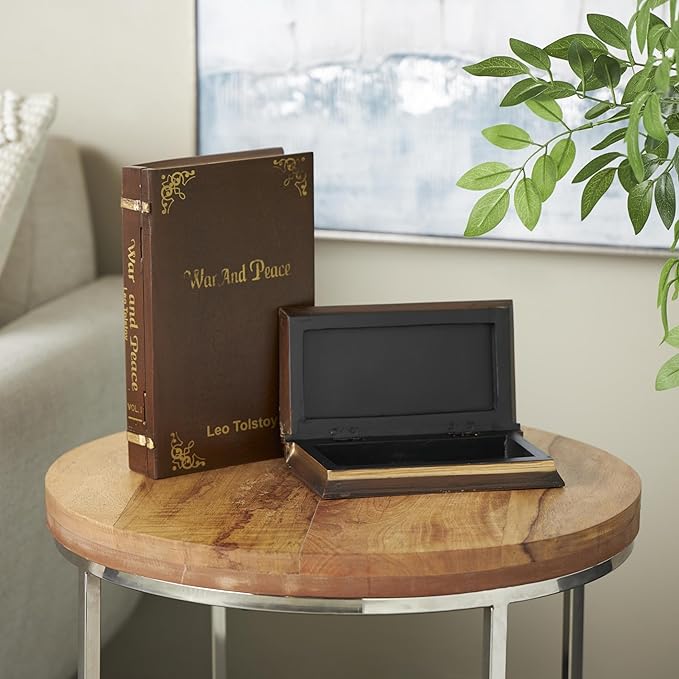 Deco 79 Wooden Decorative Box "War and Peace" Storage Faux Book Decorative - Image 3