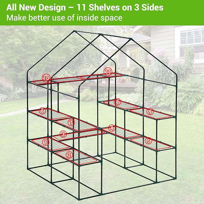 Greenhouse for Outdoors with Screen Windows, Ohuhu Upgraded 4 Tiers 11 Shelves - Image 3