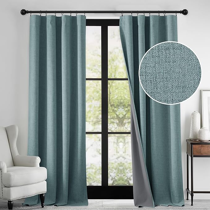 RYB HOME 100% Blackout Linen Textured Curtains 90 inches Long, Thermal by RYBHOME