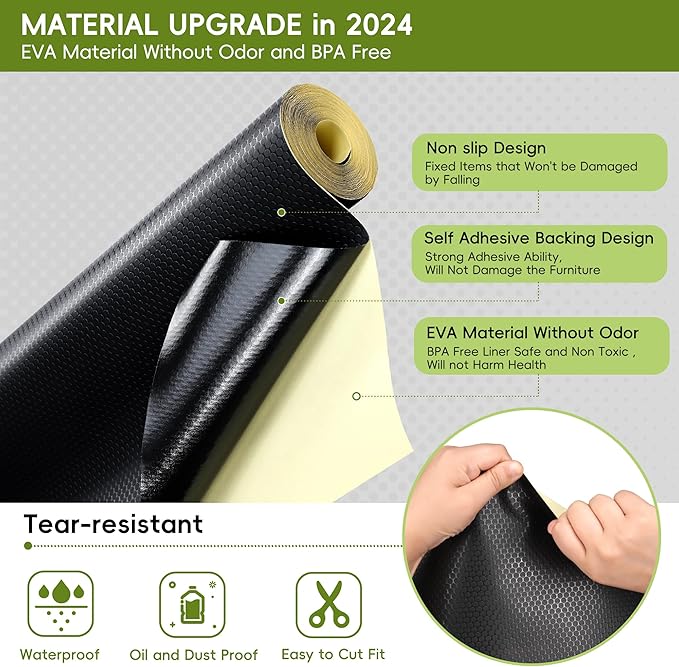 Extra Large Black Shelf Liner Roll, Peel and Stick Non Slip Cabinet Liner 24" x - Image 3