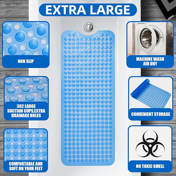 ZHICHENG Bath Tub and Shower Mats, Non-Slip 39 x 16 Inch Extra Long Bath Mat - Image 3