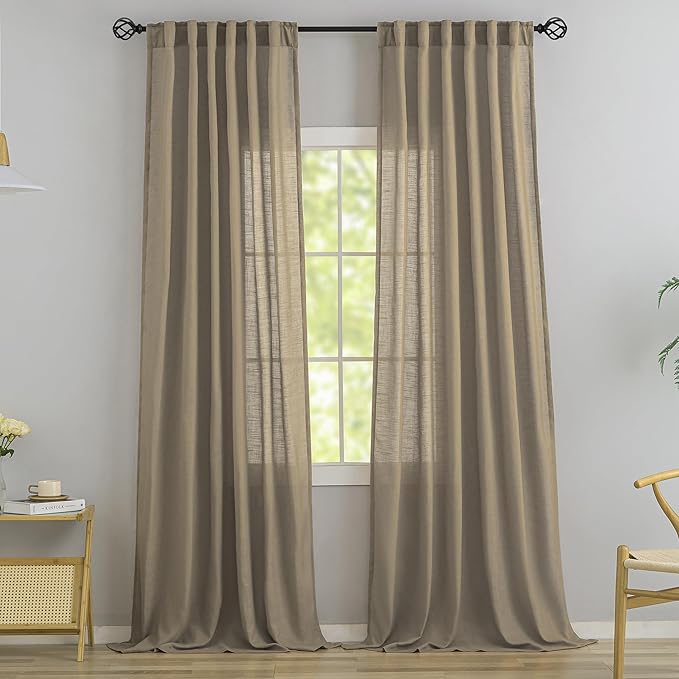 Burlap Linen 144 Inch Length Curtains by DONREN