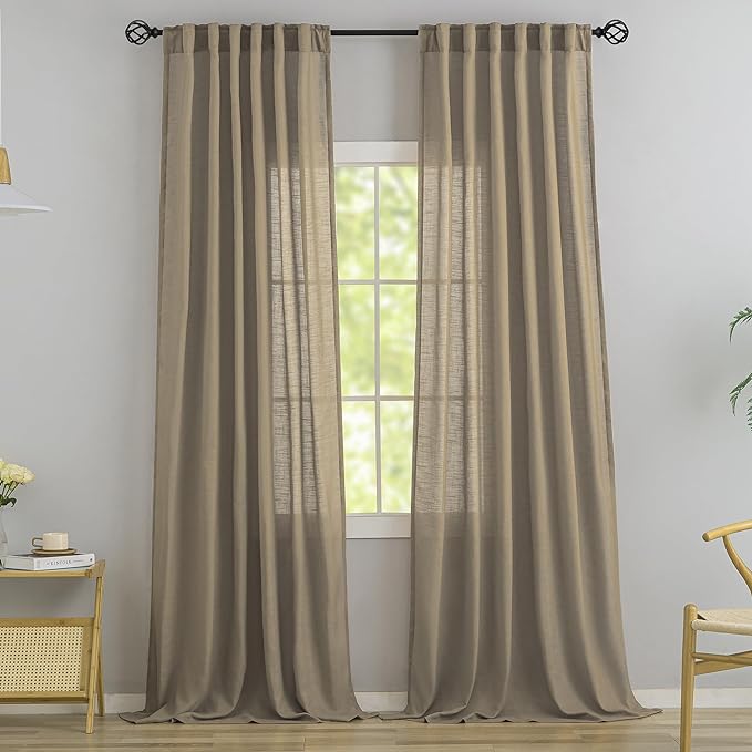 DONREN 94 Inch Length Curtains Burlap Linen Back Tab Hook Belt Loops Privacy by DONREN