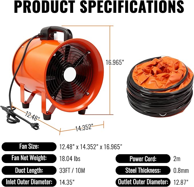 dreamdragon Upgraded 12-Inch Utility Blower Fan，Portable Industrial Exhaust Fan - Image 2