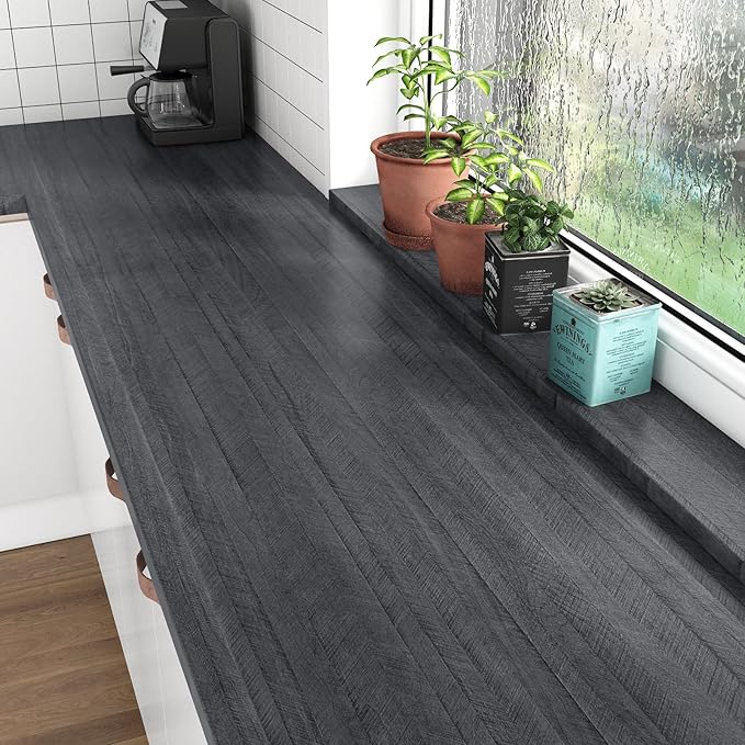 WESTICK Large Grey/Black Wood Contact Paper Peel and Stick Countertops Covering - Image 2