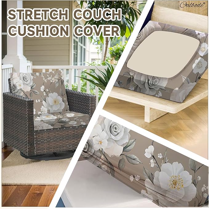 8Pcs Stretch Patio Cushion Cover, Vintage Floral Printed Couch & Sofa Slipcovers - Image 5