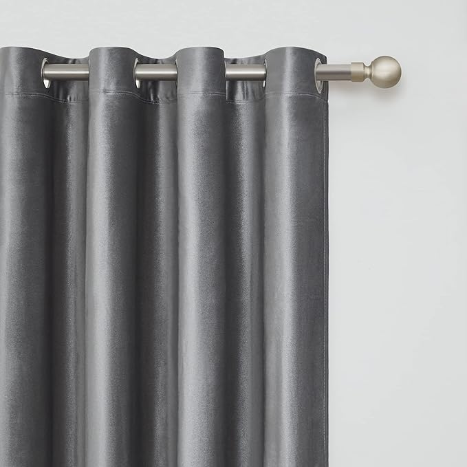 BULBUL Dark Grey Velvet Curtains 96 inches Luxury Elegant Living Room Curtain - Image 2