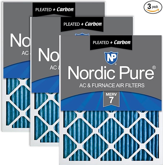 Nordic Pure 14x20x1 Pleated Air Filters MERV 7 Plus Carbon 3 Pack by NordicPure