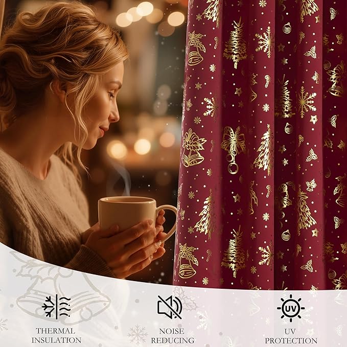 NICETOWN 2 Panels Christmas Red Curtains 42 x 84 Inch, Xmas Home Decor - Image 4