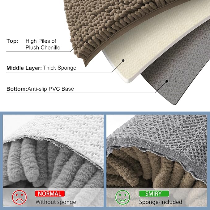 Smiry Luxury Chenille Bathroom Rugs 44x32, Extra Soft and Absorbent Shaggy Bath - Image 5
