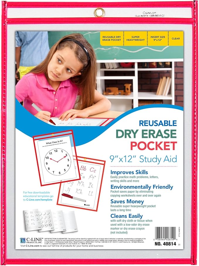C-Line Reusable Dry Erase Pockets, 9 x 12 Inches - Image 4