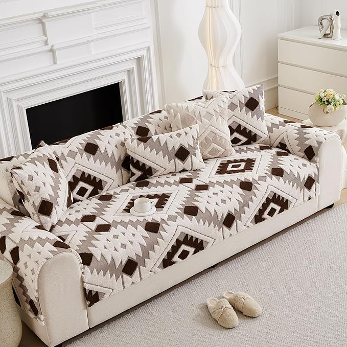 Boho Plush Couch Covers for Sofa Washable, Fuzzy Soft Couch Cover for Sectional - Image 7