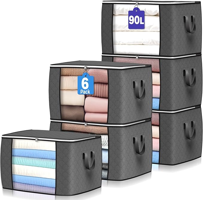 90 L Large Storage Bags, 6 Pack Clothes Storage Bins Foldable Closet Organizers by BuddingJoy-BuildaJoyfulLifeforYou