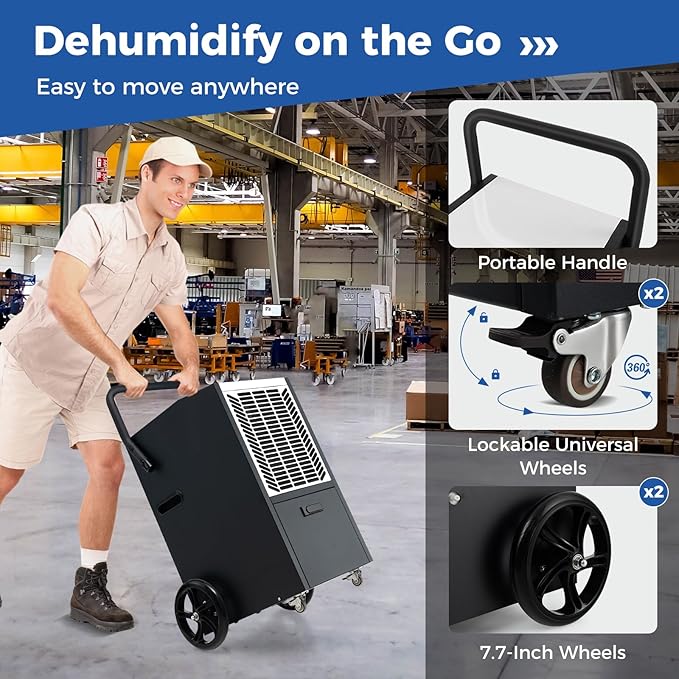 ARLIME 163 Pints Commercial Dehumidifier w/Pump & Drain Hose, Industrial Heavy - Image 6