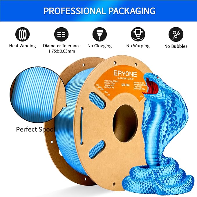 ERYONE Silk PLA Filament for 3D Printer, 1.75mm +/- 0.03mm, Silk Blue - Image 4