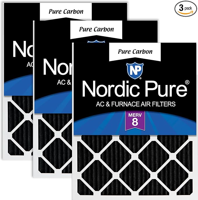 Nordic Pure 18x18x1 Pleated MERV 8 Pure Carbon Air Filters 3 Pack | Actual by NordicPure