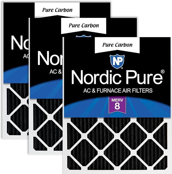 Nordic Pure 12x24x1 Pleated MERV 8 Pure Carbon Air Filters 3 Pack | Actual by NordicPure