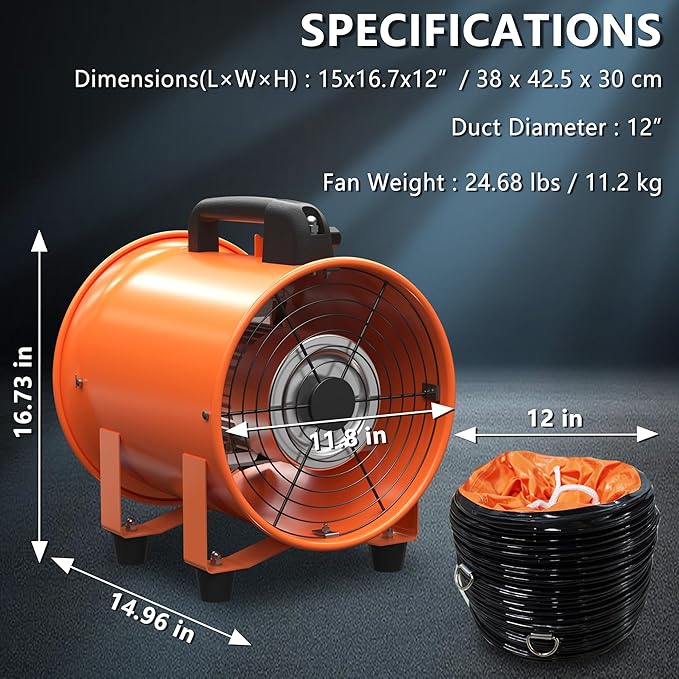 12 Inch Utility Blower Fan 2300CFM Industrial Portable Exhaust Fan - Image 3