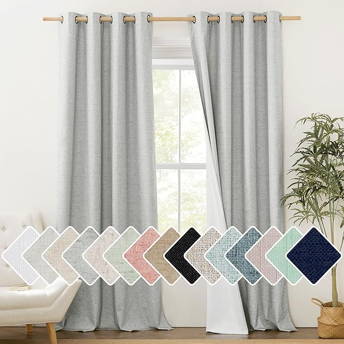 NICETOWN Grey Long Linen Full Shade Panels 2 Panels Set, Thermal Insulated & by NICETOWN