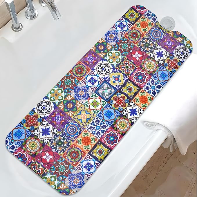 Boho Bathtub Mat Non Slip, Vintage Bath Tub Mat Baby Bath Mats by Unknown