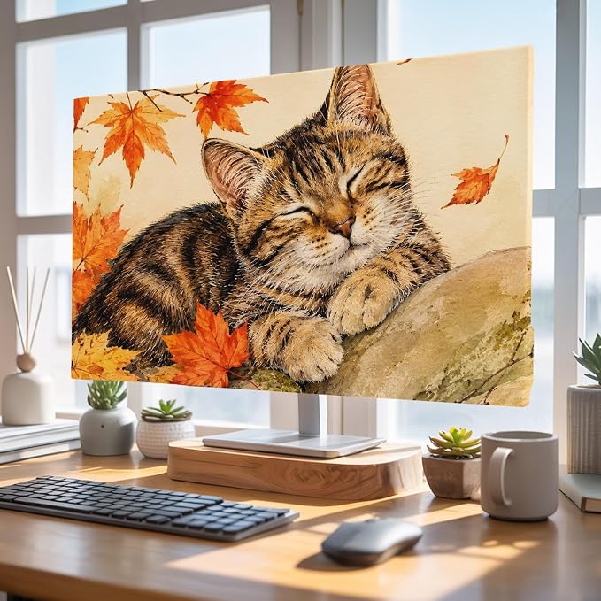 Thanksgiving Cute Tabby Cat Indoor TV Cover, Elastic TV Screen Protector Retro - Image 5
