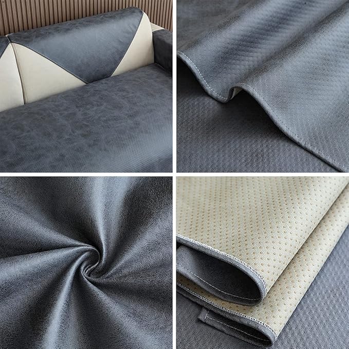 Faux Leather Waterproof Couch Sofa Cover Vintage PU Sectional Couch Cover Non - Image 7