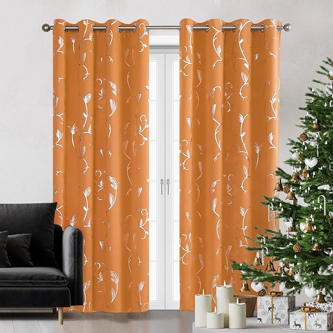 BUHUA Blackout Curtains Christmas Shinny Flower Print Thermal Insulated Room - Image 2