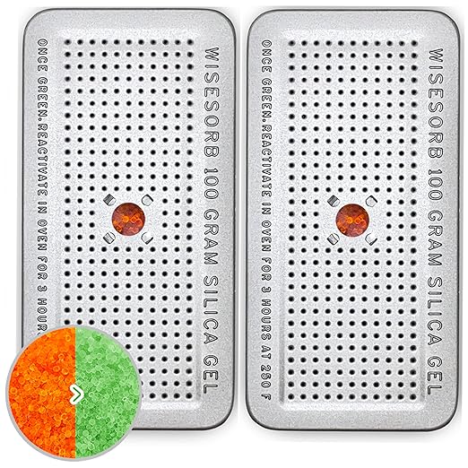 100 Gram 2 Pack Indicating Silica Gel Canister, Gun Safe Dehumidifier, Reusable by Wisesorb