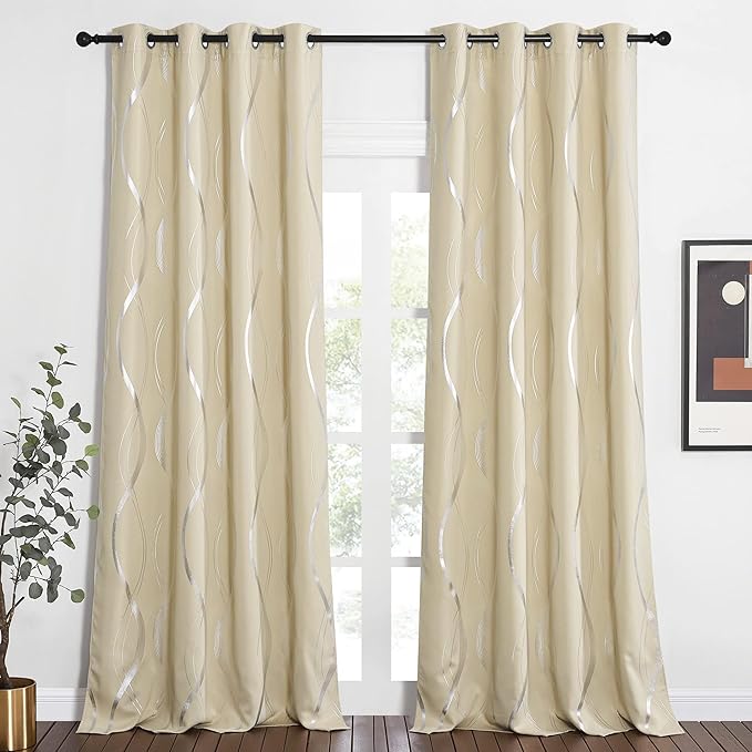 NICETOWN Blackout Curtains for Bedroom, Foil Printed Wave Lines Energy Saving - Image 2