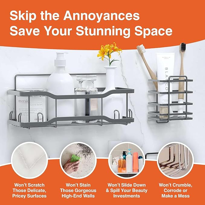 Shower Caddy Bathroom Shelves, The Athena Silken 4 Set, 40LB Capacity, Adhesive - Image 8