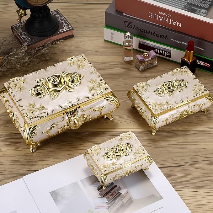 Hipiwe Metal Jewelry Organizer Box Antique Decorative Treasure Chest Keepsake - Image 7