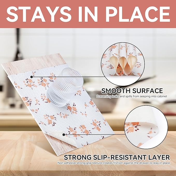 RAY STAR Shelf Liner, 18 Inch x 8 Feet Non Adhesive Floral Kitchen Cabinet Liner - Image 3