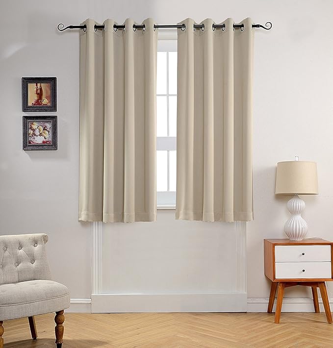 MYSKY HOME Beige Bedroom Curtains, 63 Inch Long Blackout Living Room Dark by MYSKYHOME