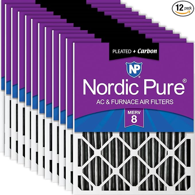 Nordic Pure 16x24x2 Pleated MERV 8 Plus Carbon Air Filters 12 Pack | Actual by NordicPure