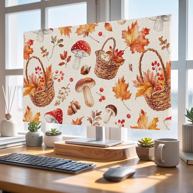 Watercolor Maple Leaves Mushroom Indoor TV Cover, Elastic TV Screen Protector by Unknown
