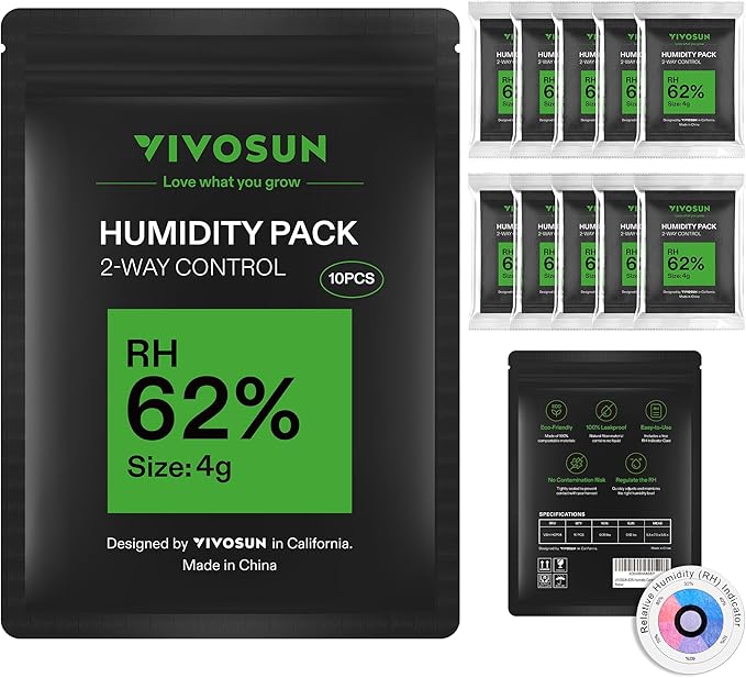 VIVOSUN 62% RH Two-Way Humidity Control Packs, Size 4 g, 10 Packs by VIVOSUN