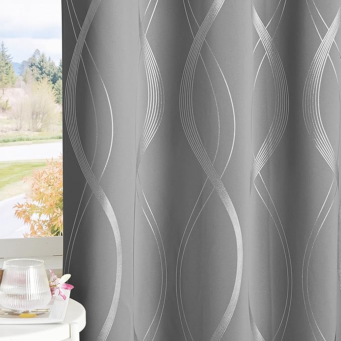 NICETOWN 100% Blackout Silver Grey Pattern Curtains 84“ Long - Image 6