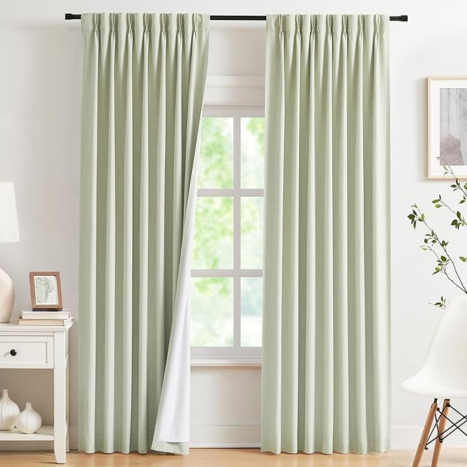 Kayne Studio Soft Green Pinch Pleated Full Blackout Curtains 90 Inch Linen - Image 7