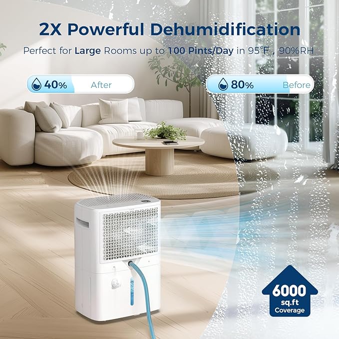Dehumidifier for Basement with Drain Hose, 100 Pint 6, 000 Sq. Ft Energy Star - Image 2